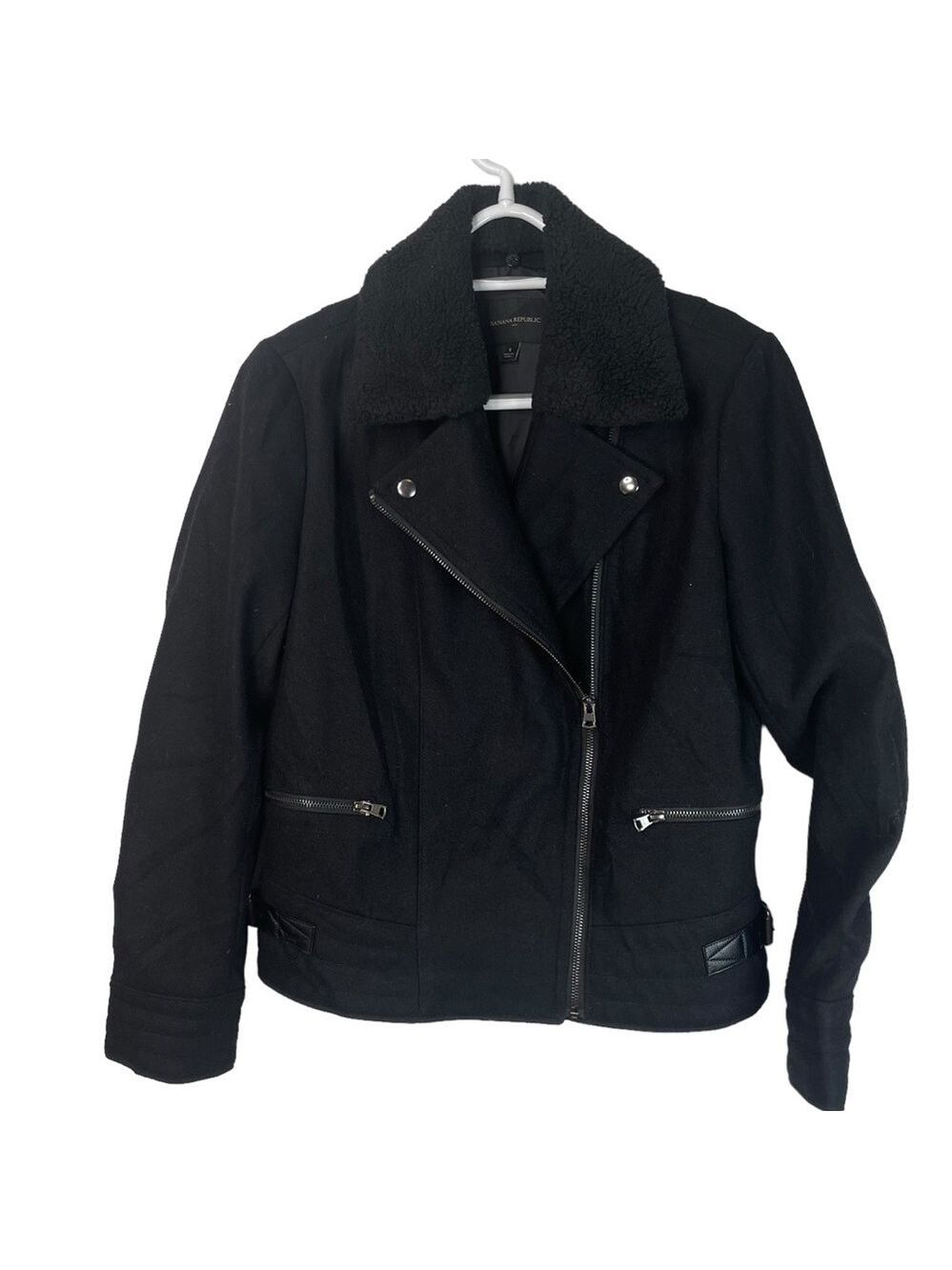 Banana Republic Womens Wool Blend Jacket Size Small Black Full Zip Pockets